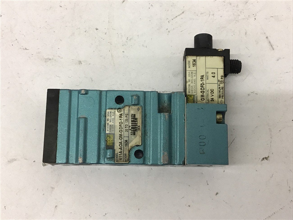 Mac 411A-AOA-GM-GDFO-1PA Solenoid Valve 20-120 PSI GM-GDFO-1PA 24 VDC