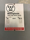 Westinghouse Bryant HUN361 30 Amp Safety Switch 600 Volts Type 1