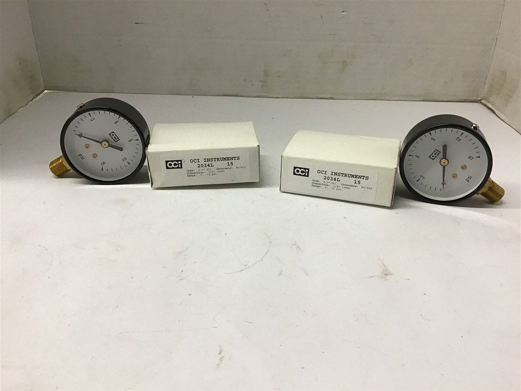 OCI 2034L 0-15 PSI Air Pressure Gauge 2.5" Lot Of 2