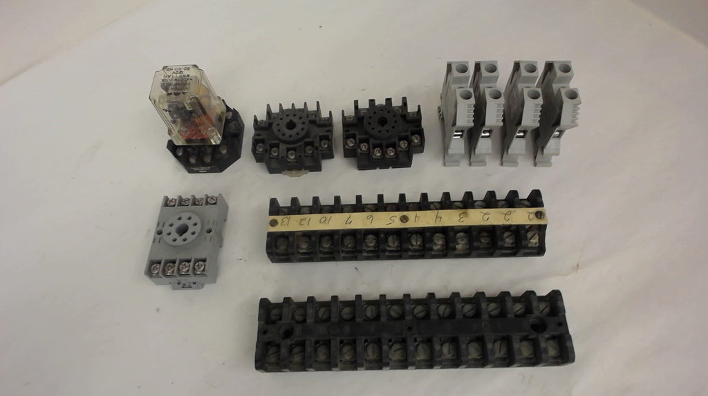 LOT OF 10, TERMINAL BLOCKS, STRIPS, AND RELAY BLOCKS, SEE DESCRIPTION FOR MORE