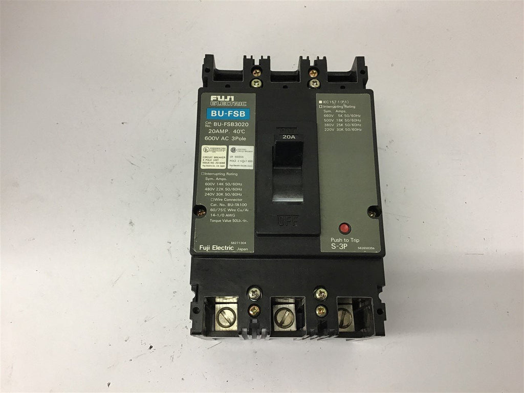 Fuji BU-FSB3020 Circuit Breaker 20 Amp 600 Vac 3 Pole