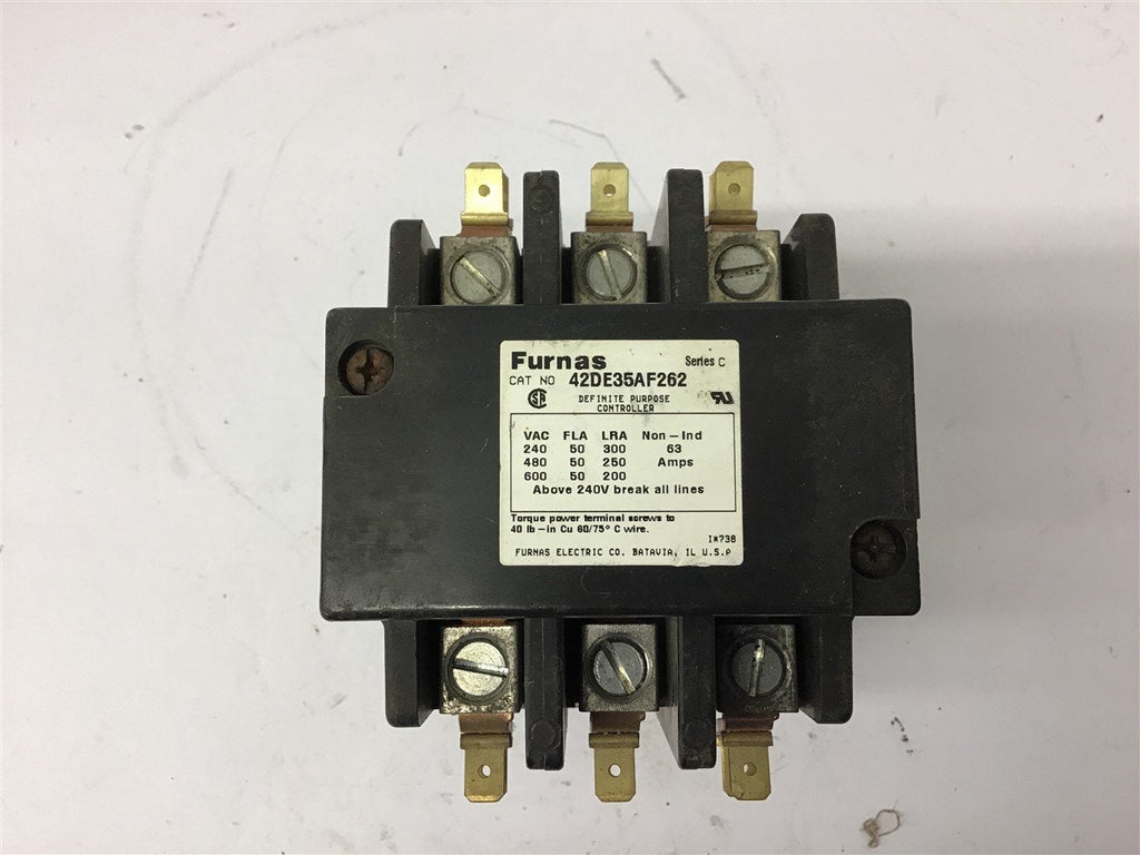 Furnas 42DE35AF262 Contactor 600 Volts 50 Amps 120 Volt Coil