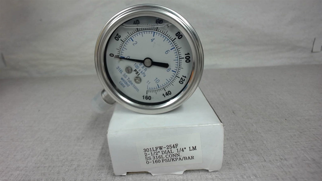 301Lfw-254F Liquid Filled Gauge, 0-160 Psi, 2-1/2" Dial, 1/4" Lm