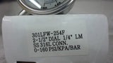 301Lfw-254F Liquid Filled Gauge, 0-160 Psi, 2-1/2" Dial, 1/4" Lm