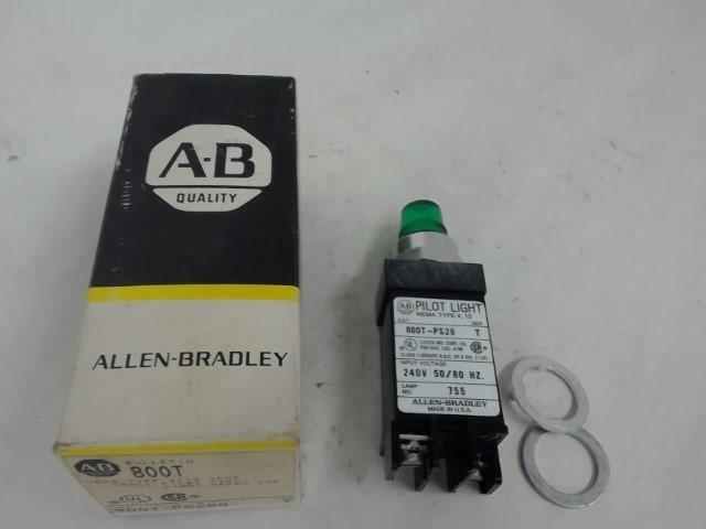 ALLEN-BRADLEY, 800T-PS26G, SER T, SMALL PILOT 240V LIGHT GREEN CAP