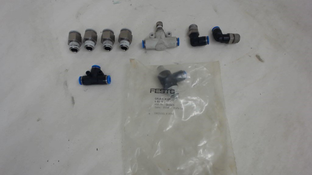 LOT OF 9 FESTO FITTINGS INCLUDING 1 EACH GRLA-1/8-QS-6-RS-B