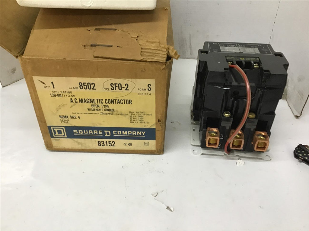 Square D 8502 SFO-2 AC Magnetic Contactor Size 4 120-60 Coil