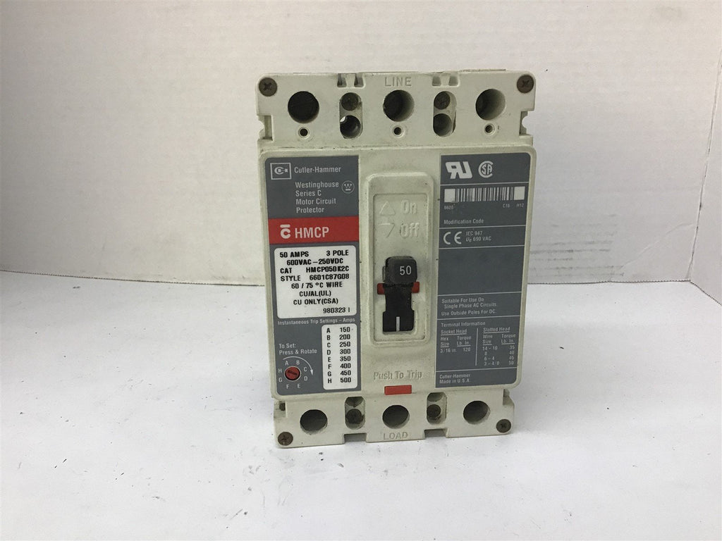 Cutler-Hammer Westinghouse HMCP050K2C Circuit Breaker 50 A 3 P 250 VDC