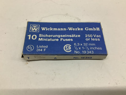 Wickmann-Werke GmbH 19343 Miniature Fuse 250 VA 6.3 by 32 mm Lot Of 10