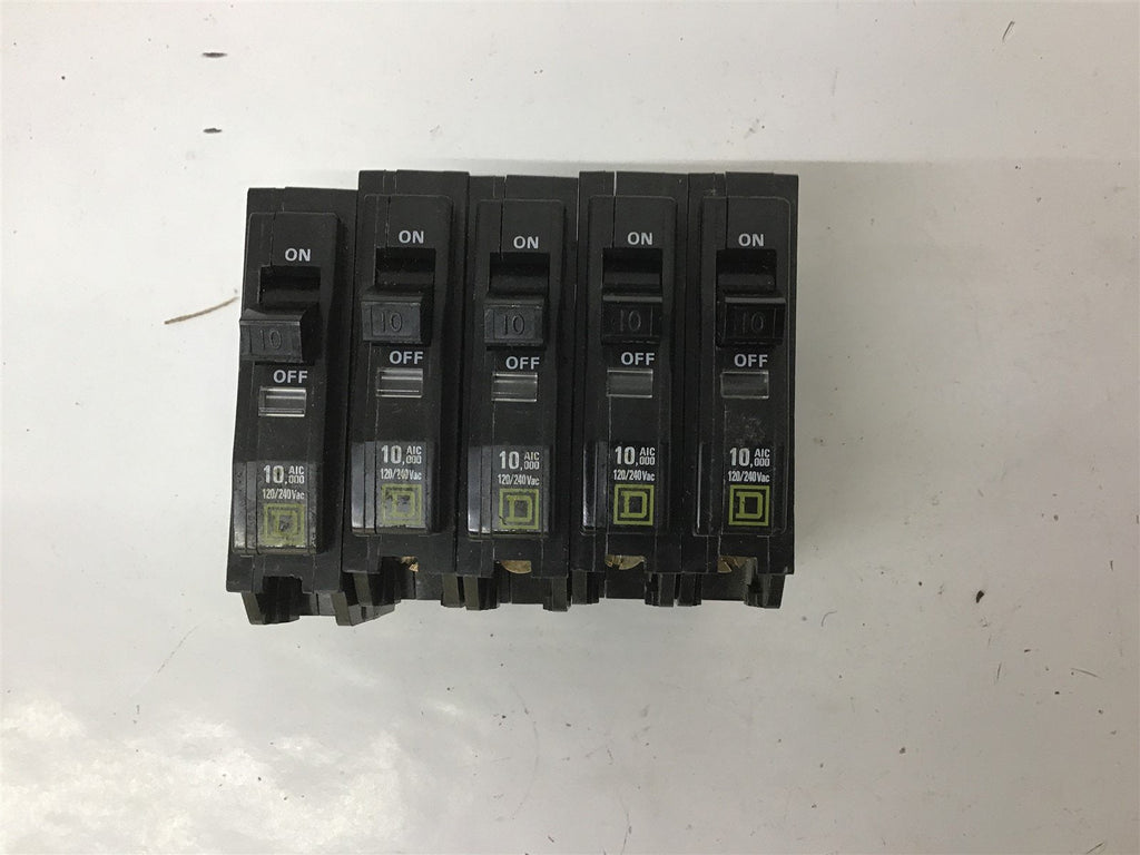 Square D QO Circuit Breaker 120/240 VAC 10 A 1 Pole Lot Of 5