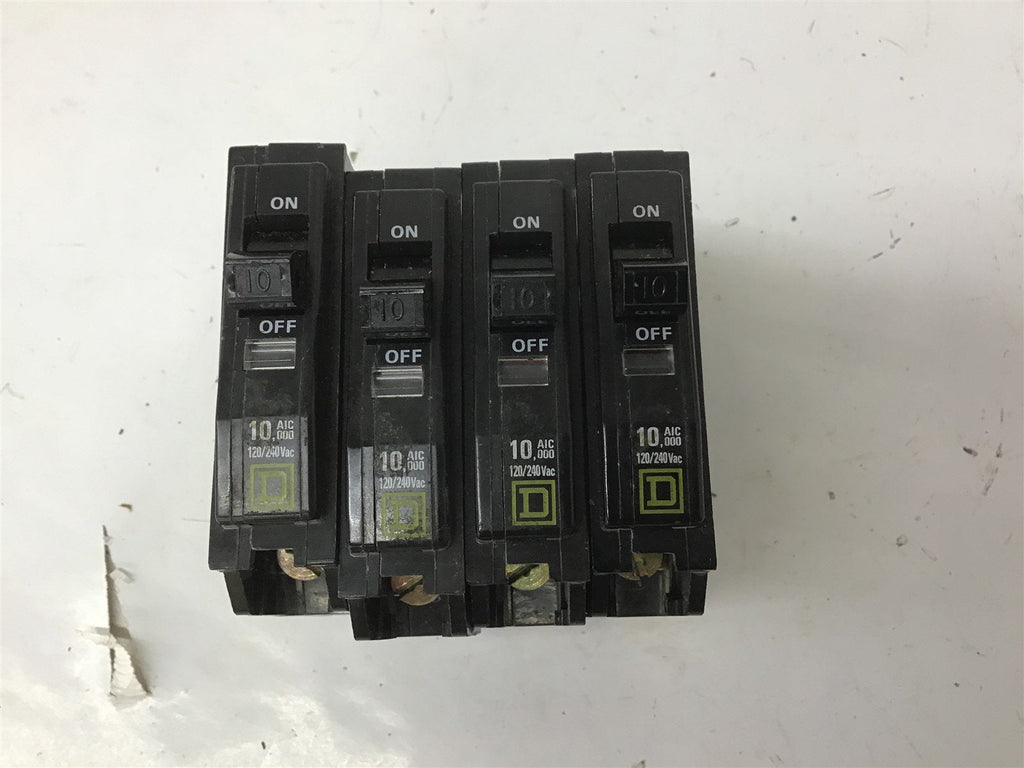 Square D QO Circuit Breaker 120/240 VAC 10 A 1 P Lot Of 4