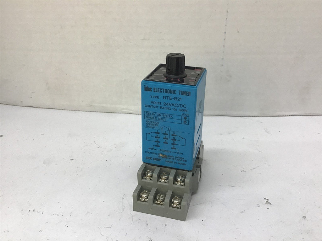 Idec RTE-B21 Timer Relay On Base 24 VAC/DC 10 A 120 Vac