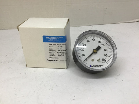 Ashcroft 25W1005 H 02B 100A 2-1/2" Steel 100 PSI Pressure Gauge 1/4" NPT