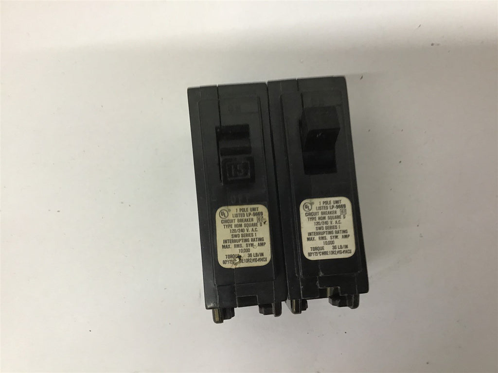 Square D 15A 1 Pole Circuit Breaker Type HOM Lot Of 2