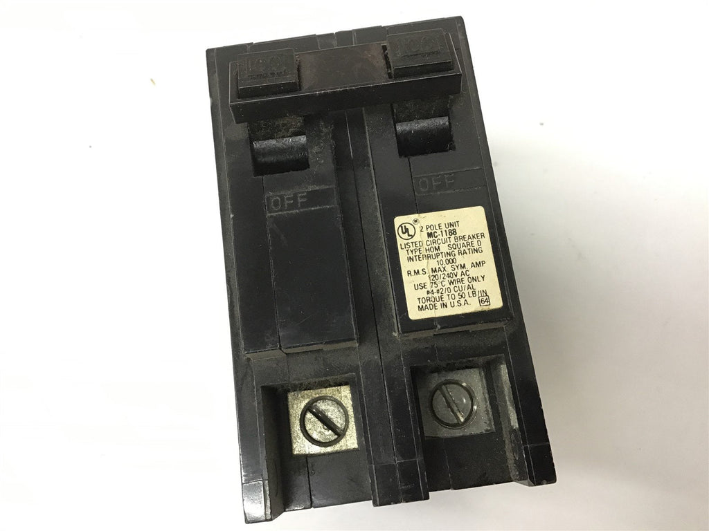 Square D HOM2100 100A 2 Pole Circuit Breaker