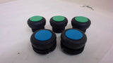 Lot Of 5 Pushbuttons, 2 Each Blue, 3 Each Green