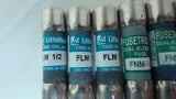 LOT OF 6 LITTELFUSE / FUSETRON FLM 1/2 DUAL ELEMENT FUSES, 250 VAC OR LESS, 1/2 AMP