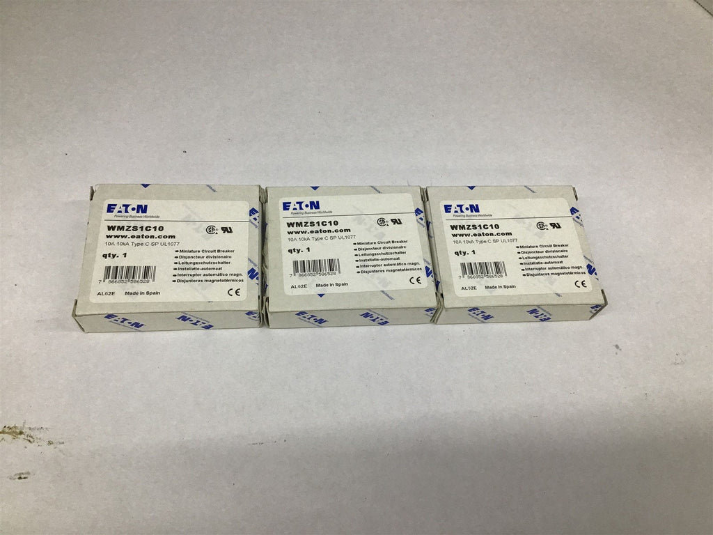 Eaton WMZS1C10 10A 10kA Type C SP UL1077 Lot of 3