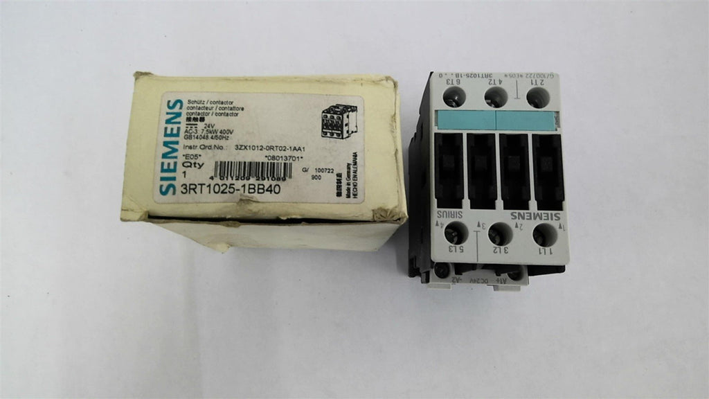 Siemens 3RT1025-1BB40 Contactor 460 Volts 10 Hp