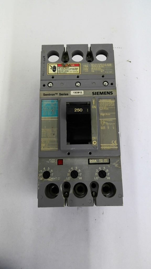 Siemens FXD63B250 Circuit Breaker 250 Amp 600 Volts 3 Pole