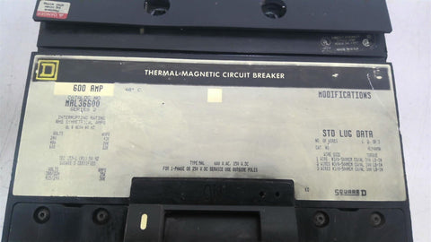 Square D MAL36600 600A 3 Pole Circuit Breaker