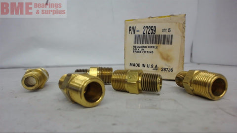 1 BOX OF 5--3/8'' TO 1/4'' NPT BRASS REDUCING NIPPLE