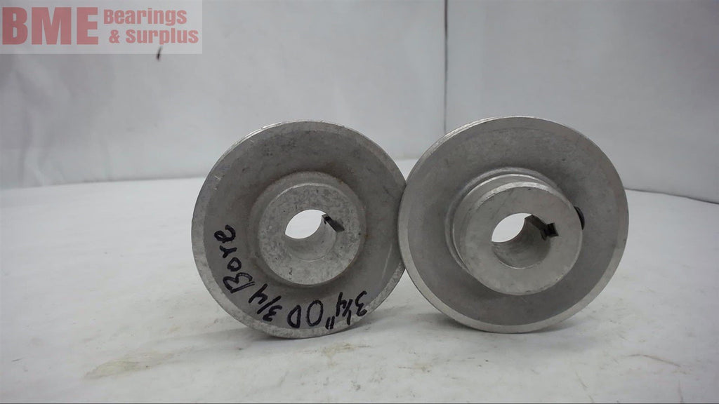 LOT OF 2 -- ALUMINUM SINGLE GROOVE PULLEYS 3 1/4" OD, 3/4" BORE