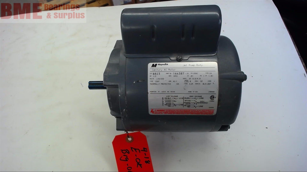 Magnetek B823 1/2 Hp Ac Motor 115/230 Volts, 3450 Rpm, 2P, Single Phase, 56C