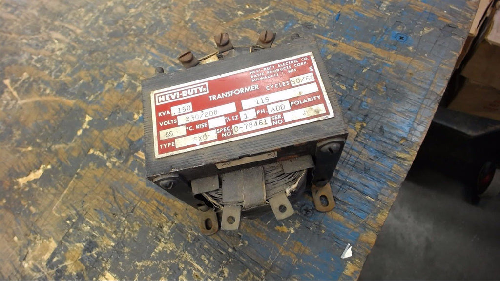 HEVI-DUTY D-78461 .150 KVA TRANSFORMER 230/208 PRI, 115 SEC, SINGLE PHASE