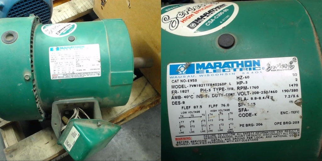 MARATHON 7VN182TTFR4026DP 3 HP AC MOTOR 208-230/460 VOLTS, 1760 RPM, 4P, 182T FR