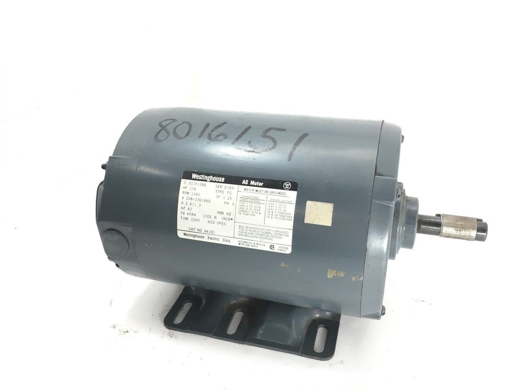 WESTINGHOUSE TYPE FS, 1/2HP AC MOTOR 1140 RPM 6P 208-230/460 V 56H FR