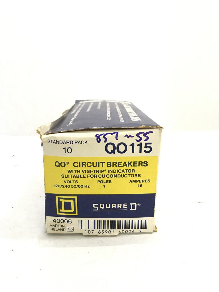 SQUARE D QO115 LOT OF 3 CIRCUIT BREAKERS 120/240V 50/60HZ 1 POLE 15AMP