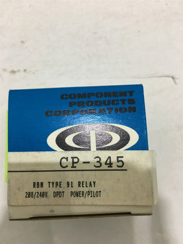 COMPONENT PRODUCTS CORPORATION CP-345 RBM TYPE 91 RELAY 208/240V LOT OF 2