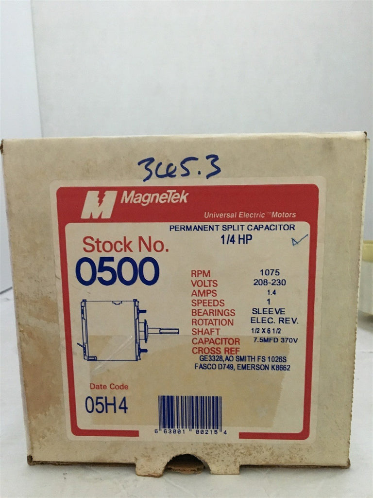 MAGNETEK 0500 ELECTRIC MOTOR 1/4HP 1075RPM 208-230V