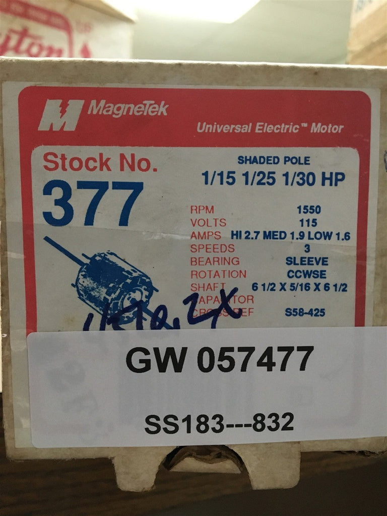 MAGNETEK 377 RPM 1150 HP 1/15 1/25 1/30 115V