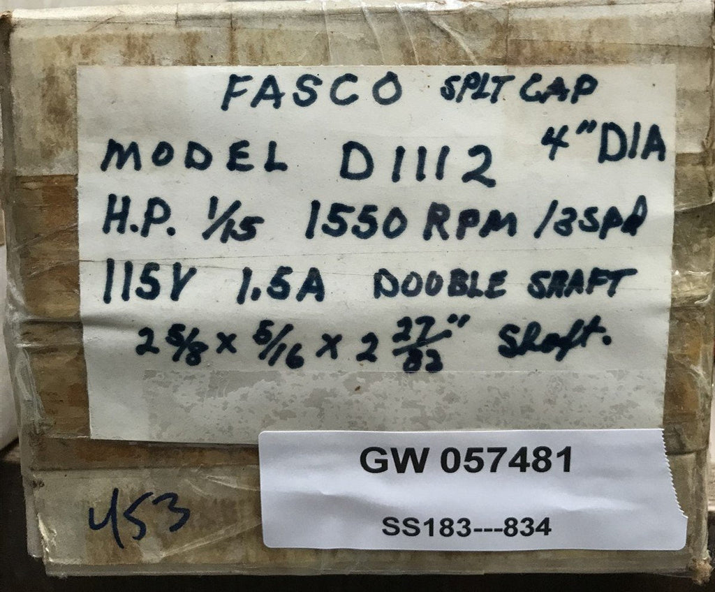 FASCO SPLT CAP D1112 4"DIA 115V 1.5A DB SHFT