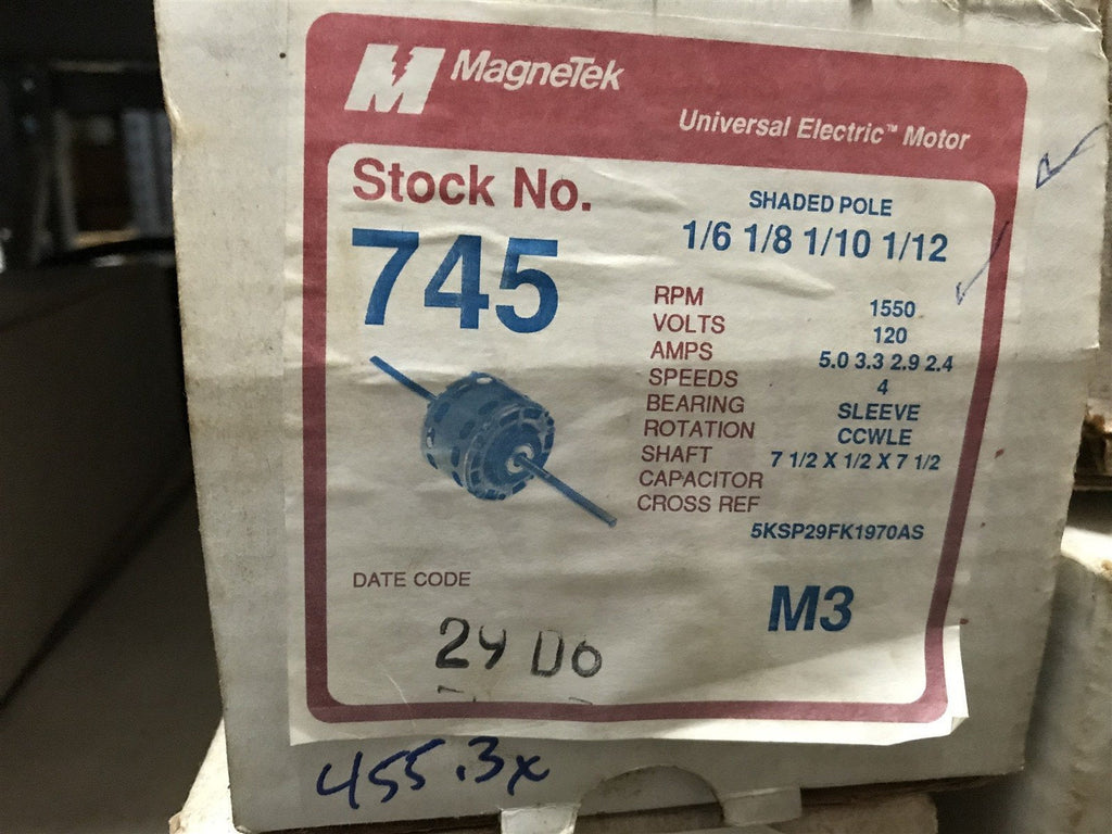 MAGNETEK 745 SHADE POLE MOTOR 1550RPM 120V 5AMP 4SPD