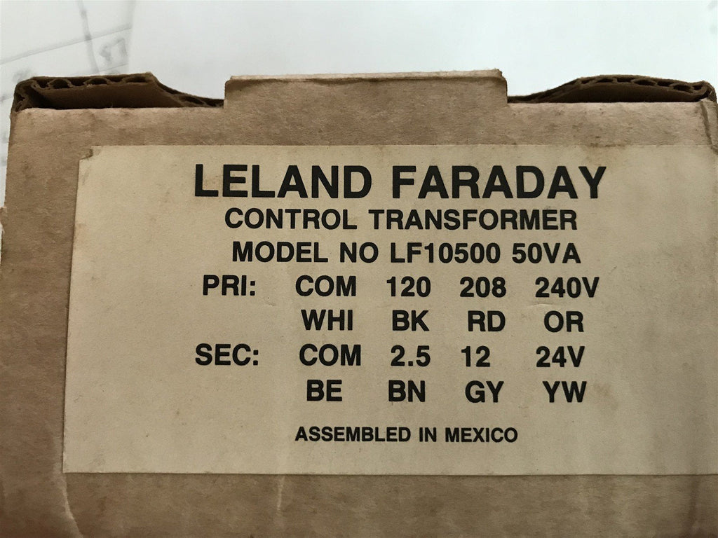 LELAND FARADAY LF10500 TRANSFORMER 50VA PRI-COM-120 208 240V SEC- COM 2.5 12 24V