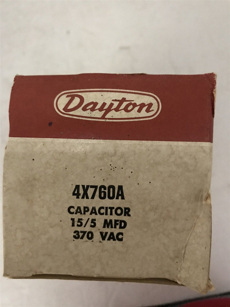 DAYTON 4X760A CAPACITOR 15/5MFD 370 VAC