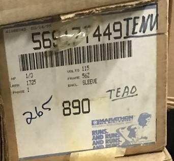 MARATHON ELECTRIC 56917T449 890 MOTOR 1/3HP 1725RPM 115V 1PH 56Z FR