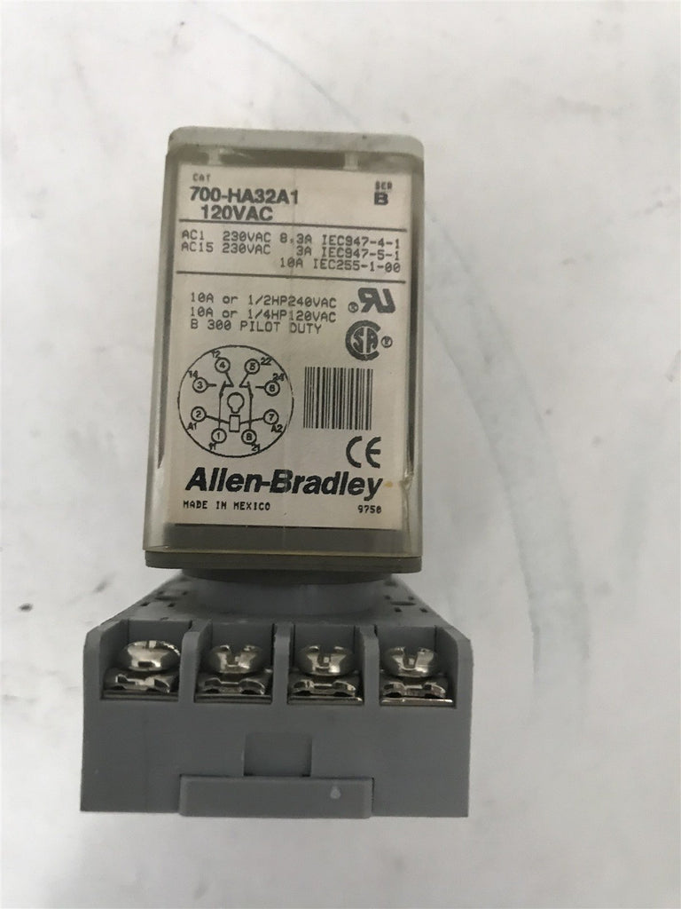 ALLEN BRADLEY 700-HA32A1 1 SER B RELAY 120VAC 10A W/ BASE SR2P-06