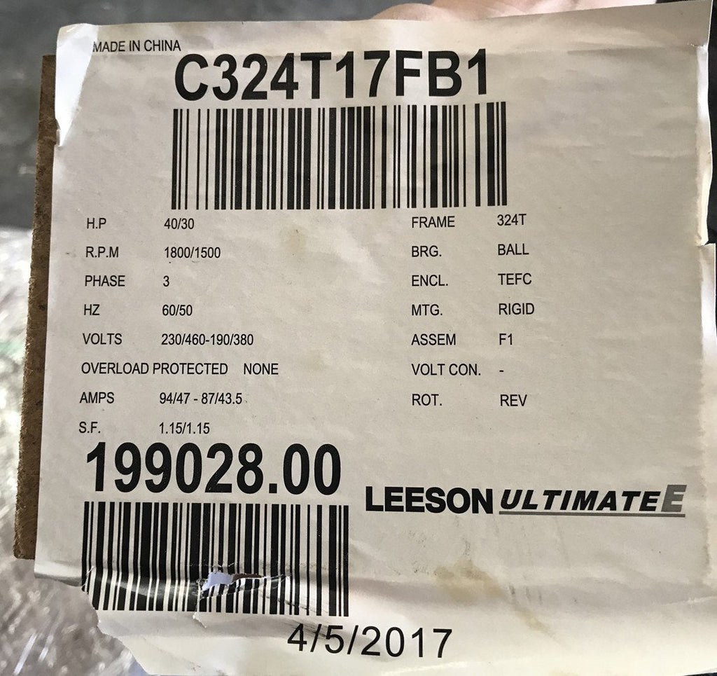 LEESON 199028.00 40/30HP 1800/1500RPM 3PH 230/460-190/380V REPLACE BY B199028.00