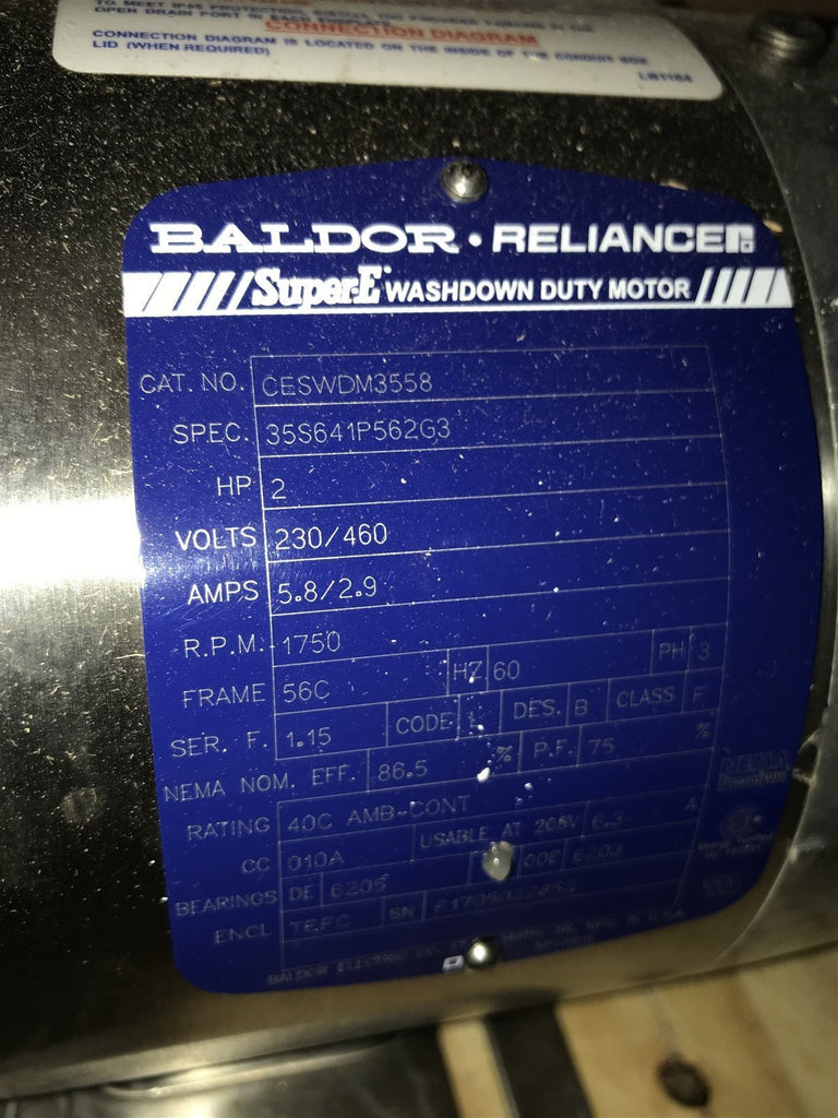 Baldor Electric CESWDM3558, 2HP, 1750 RPM, 3PH, 208V/230V/460V, 56C Frame