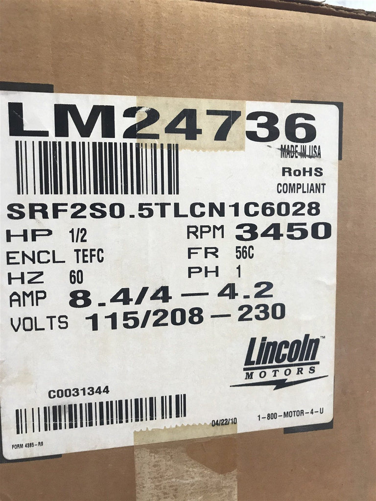 LEESON LINCOLN LM24736 1/2HP 3450RPM 115/208-230V