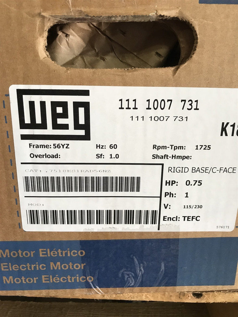 WEG .7518ES1RAD56NZ .75HP 1725RPM 115/230V 1PH