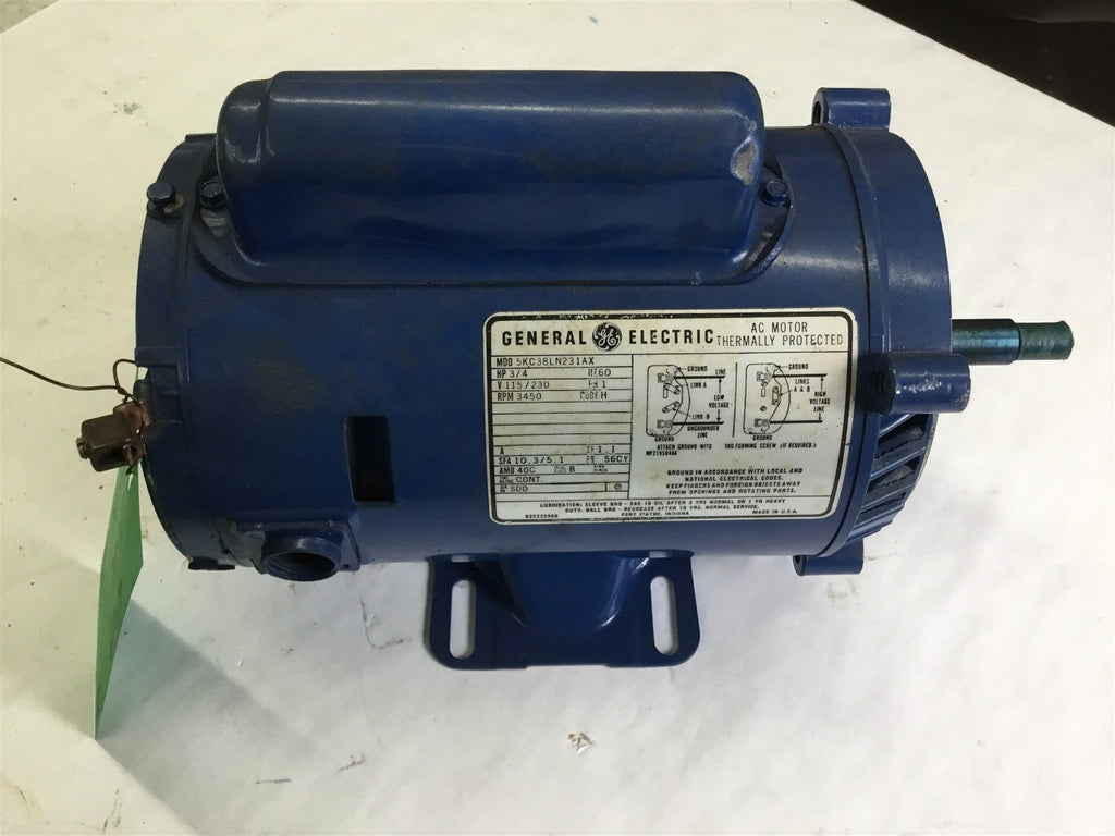 GENERAL ELECTRIC 5KC38LN231AZ 3/4 HP AC MOTOR 115/230 VOLTS, SINGLE PHASE 56CY