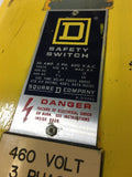 SQUARE D 30 AMP FUSIBLE SAFETY SWITCH 480 V @ 5 HP, 600 VAC MAX