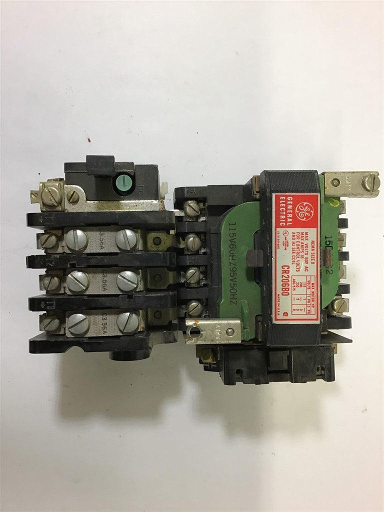 GENERAL ELECTRIC CR206B0 NEMA SIZE 0 CONTACTOR 460 V @ 5 HP 115 V COIL