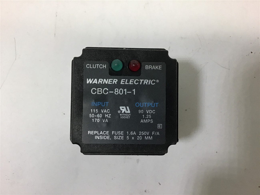 WARNER ELECTRIC CBC-801-1 CLUTCH BRAKE POWER SUPPLY RELAY 115 VAC IN 90 VDC OUT