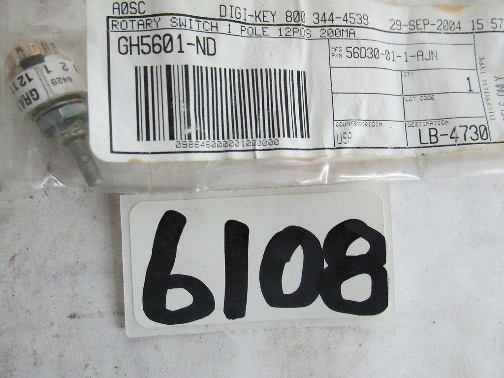 GRAYHILL ROTARY SW 1 P 12pos - GH5601-ND / 56D30-01-1-AJN - 200 mA MAX - NEW